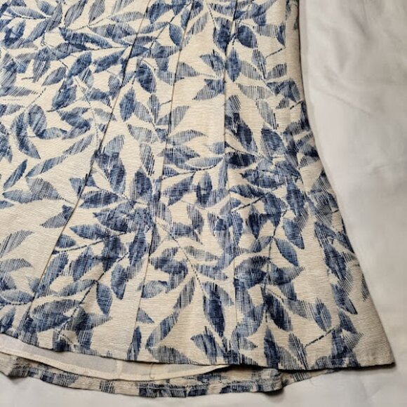ANN TAYLOR Beige Silk Linen Blend Blue Leaf Print Knee Length A-Line Skirt 0 - Picture 6 of 12